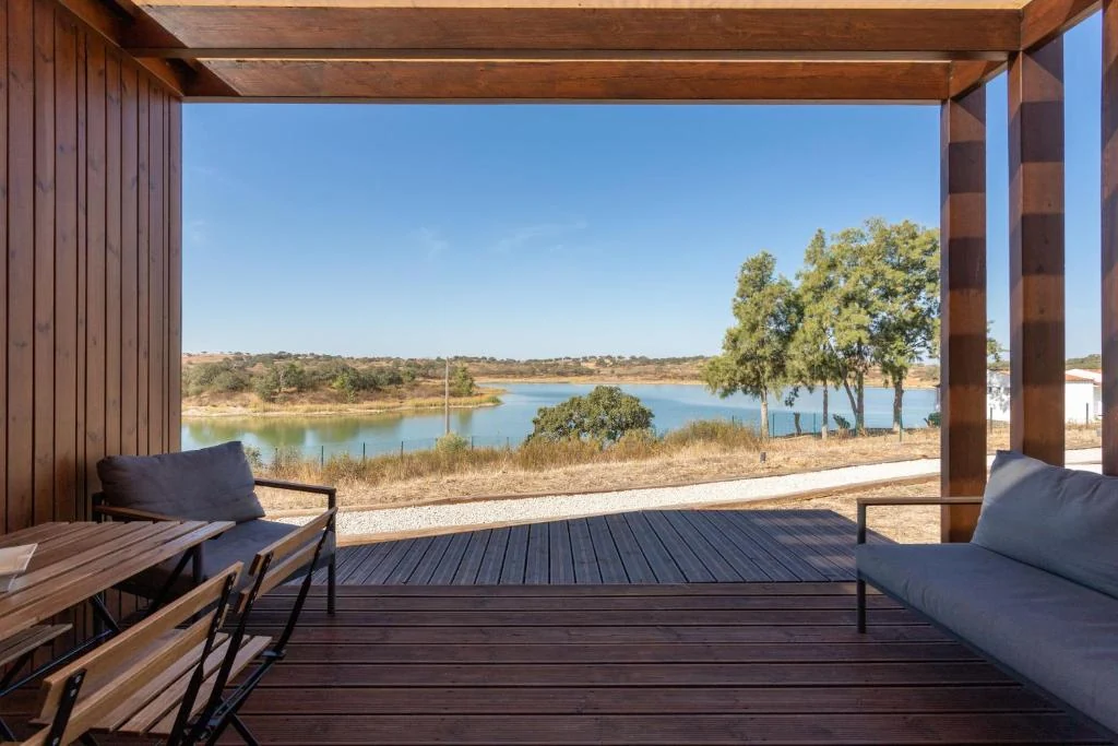 Private wooden terrace overlooking the lake